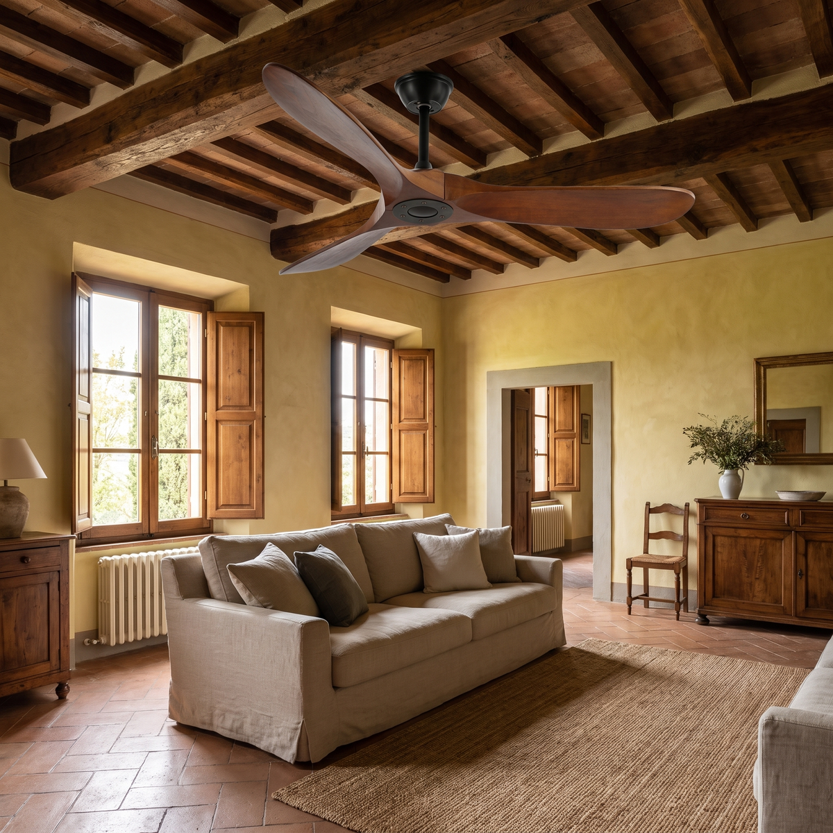 Propeller Ceiling Fan in a warm Italian interior