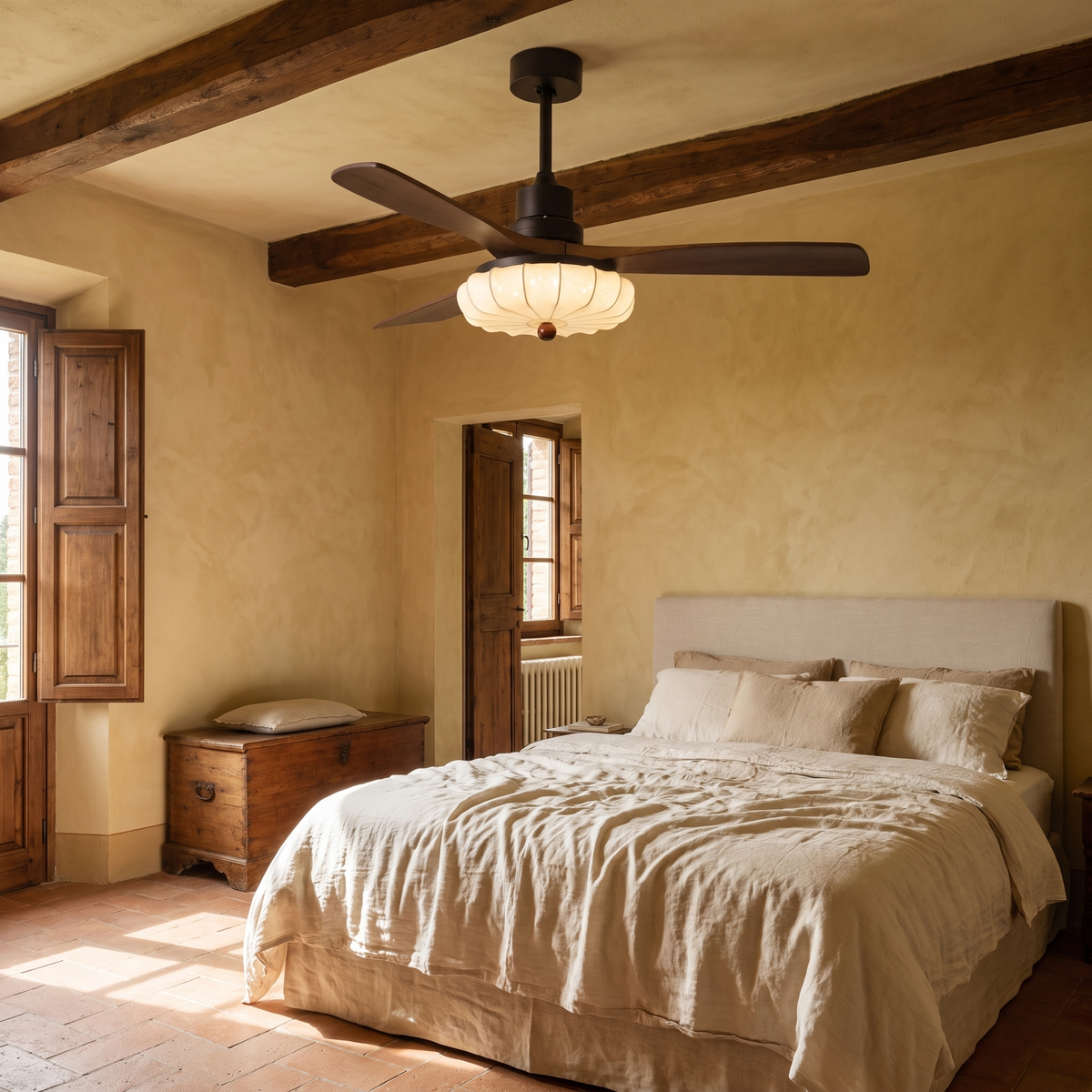 Fabric Shade Ceiling Fan in a warm Italian interior