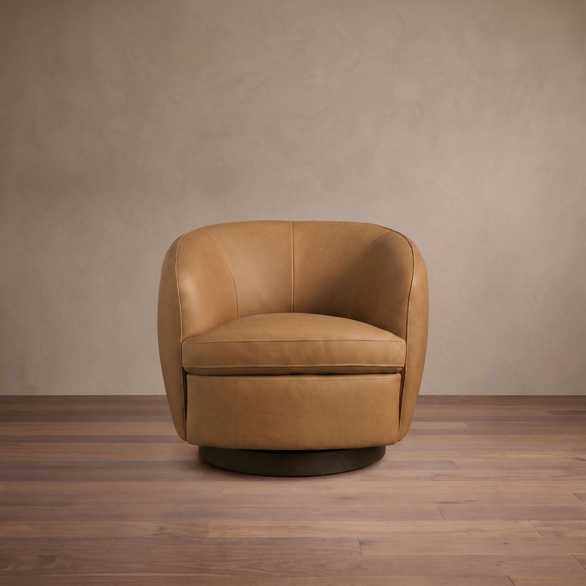 Leather Swivel Accent Chair in Lanie Camel/Mocha