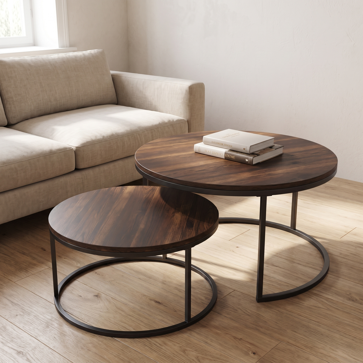 Round Nesting Coffee Table Set in a warm Italian interior