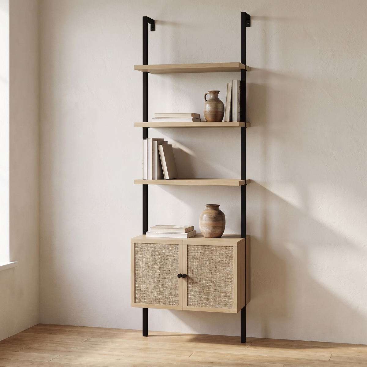Rattan Door Ladder Bookshelf in a warm Italian interior