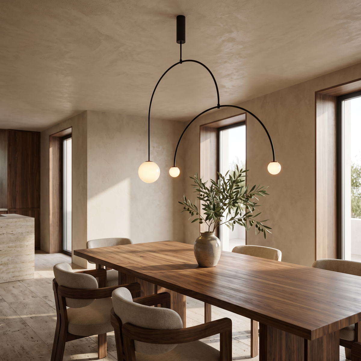 Arching Arm Globe Chandelier in a warm Italian interior