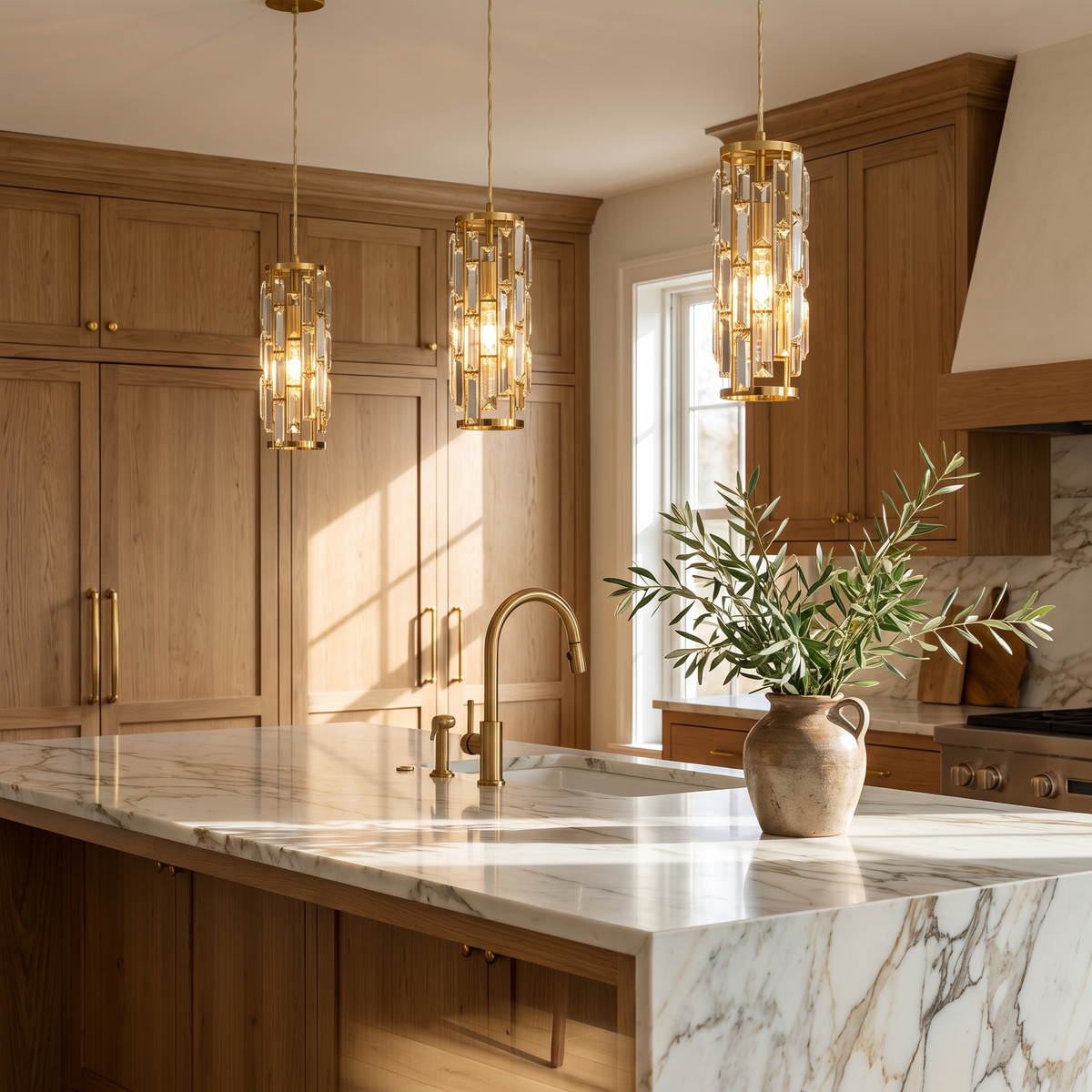 Crystal Glass Mini Pendant Light in a warm Italian kitchen