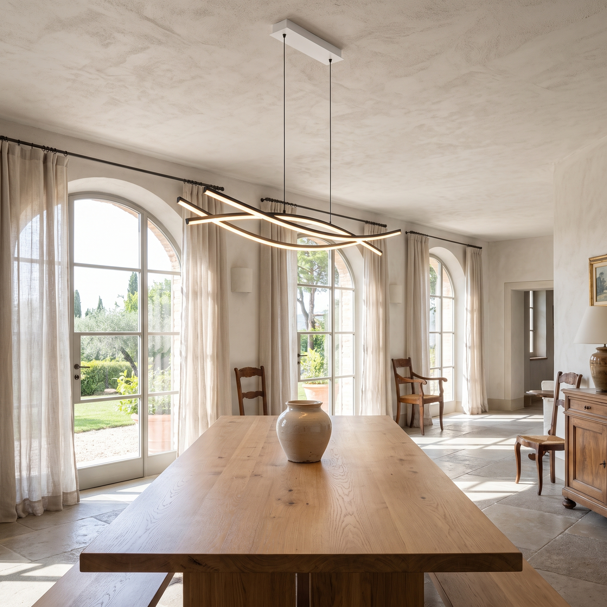 Rippled Linear LED Pendant in a warm Italian interior