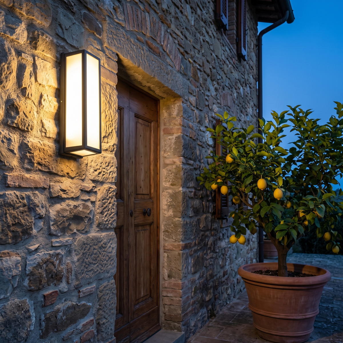 Square Motion Sensor Outdoor Wall Light at an Italian villa