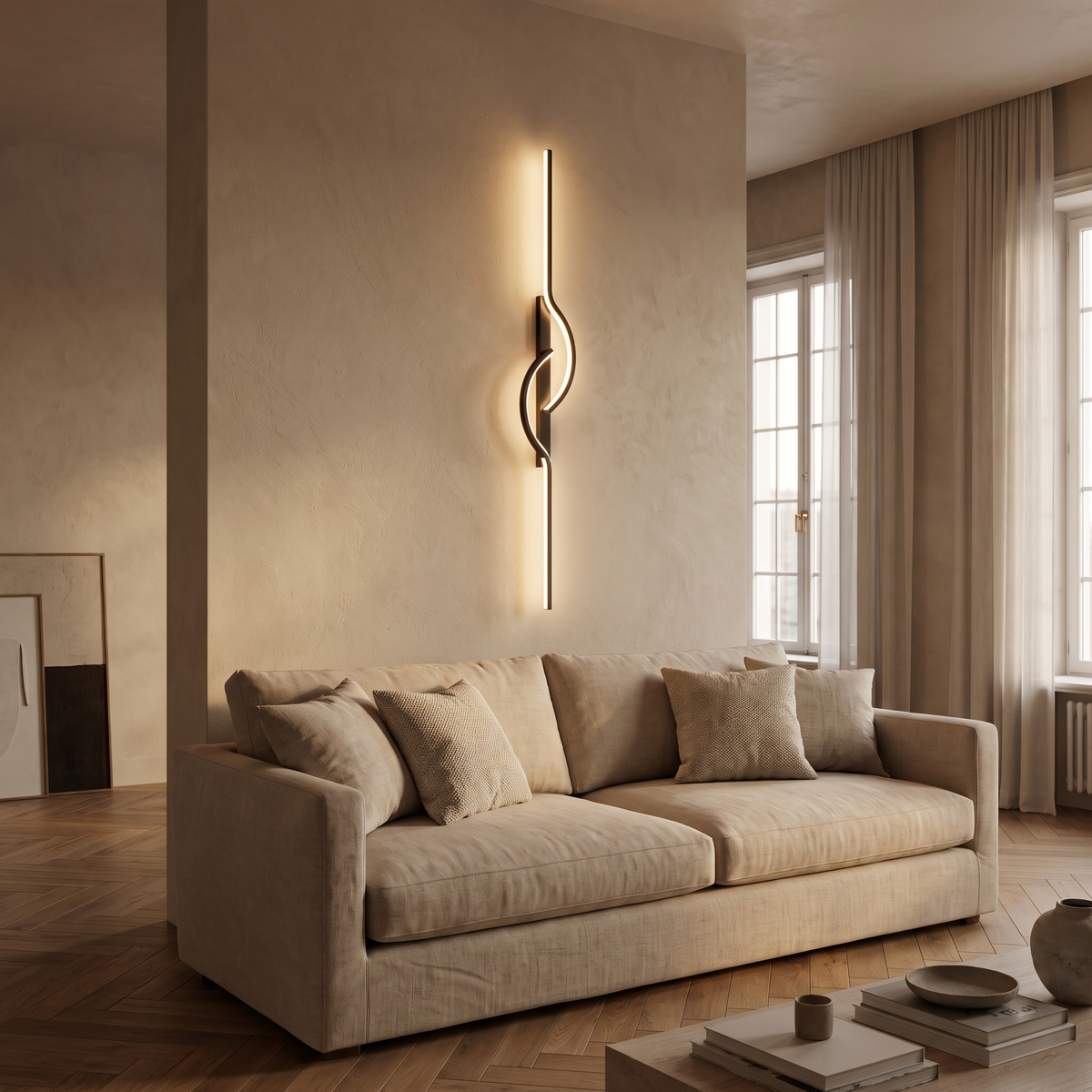 Black Linear LED Wall Sconce in a warm Italian interior