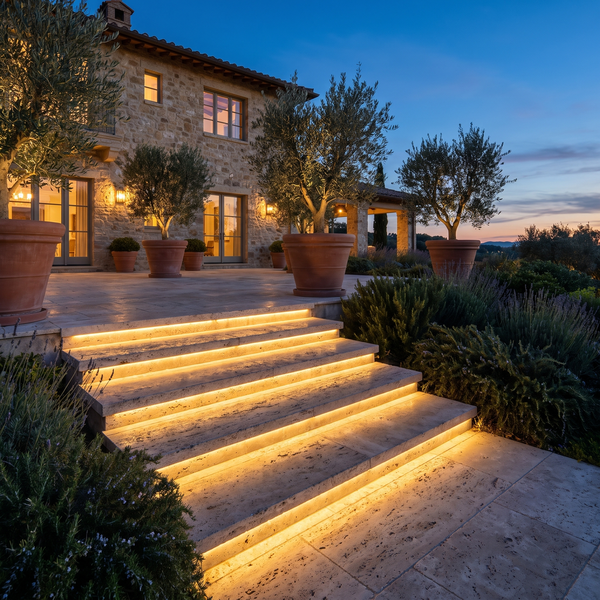 Outdoor LED Strip Light on Italian villa steps