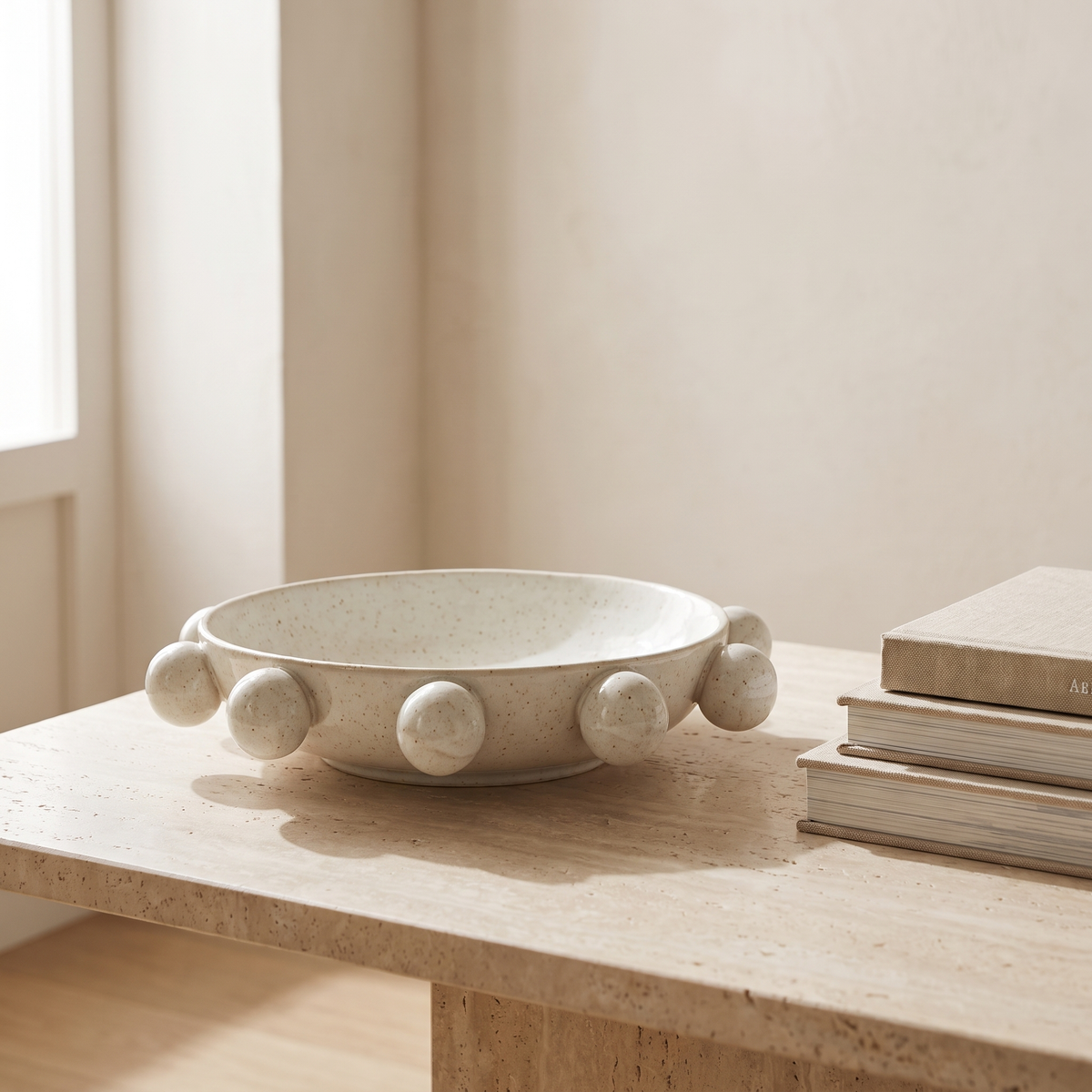 Speckled Stoneware Orb Bowl in a warm Italian interior