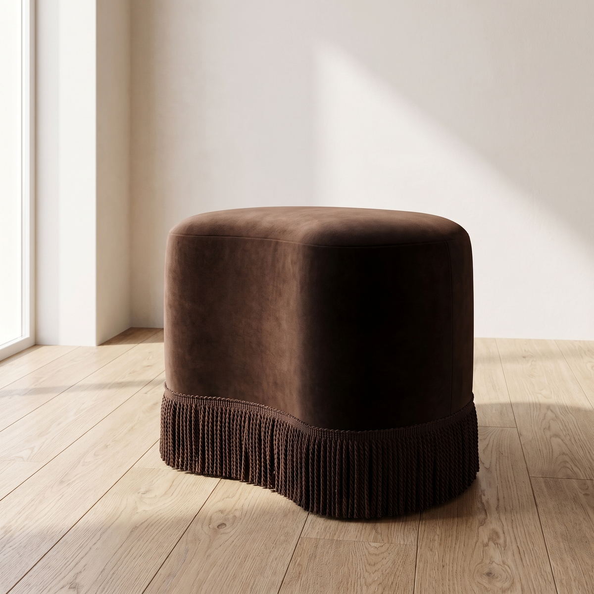 Velvet Fringe Vanity Stool in a warm Italian interior