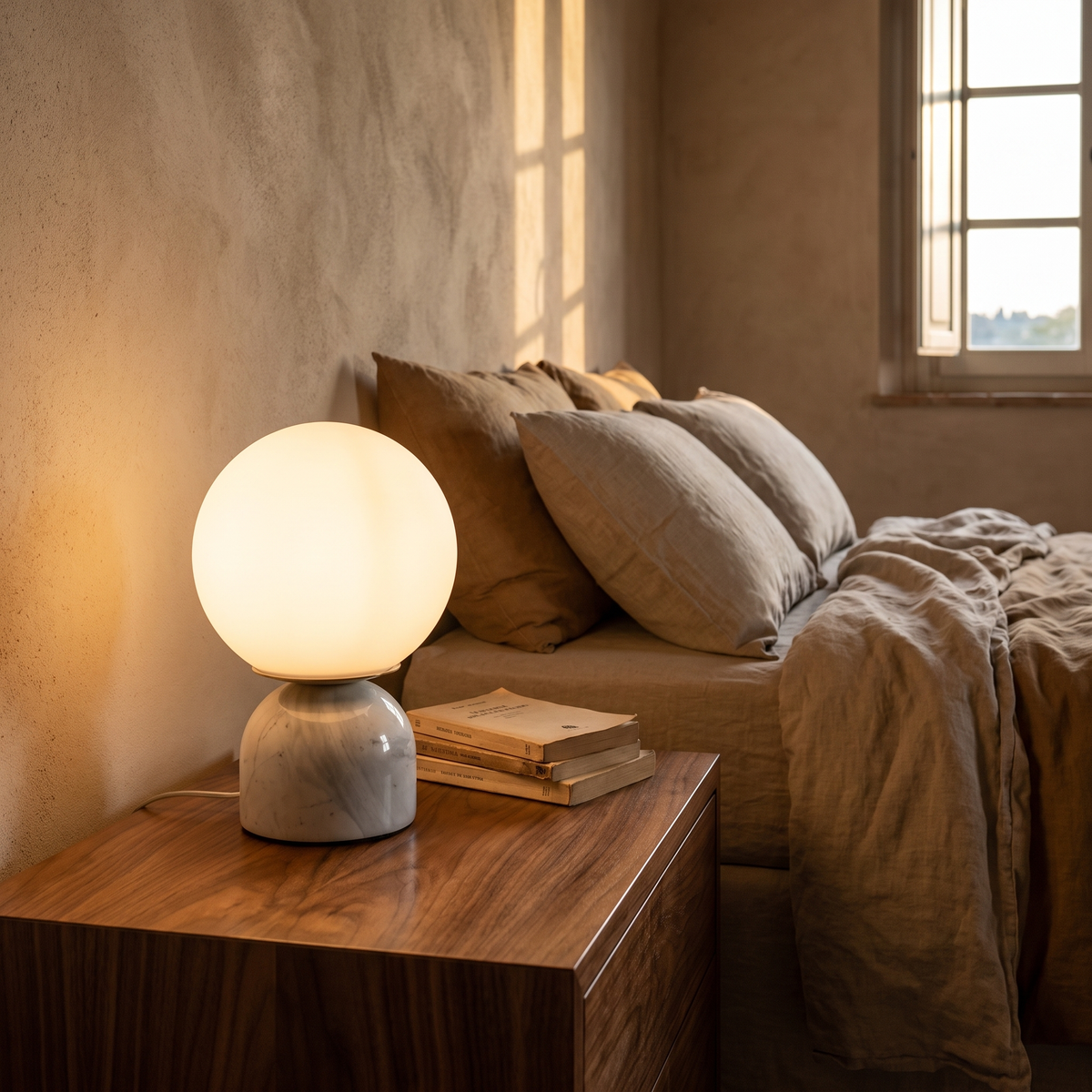 Marble Base Globe Table Lamp in a warm Italian interior