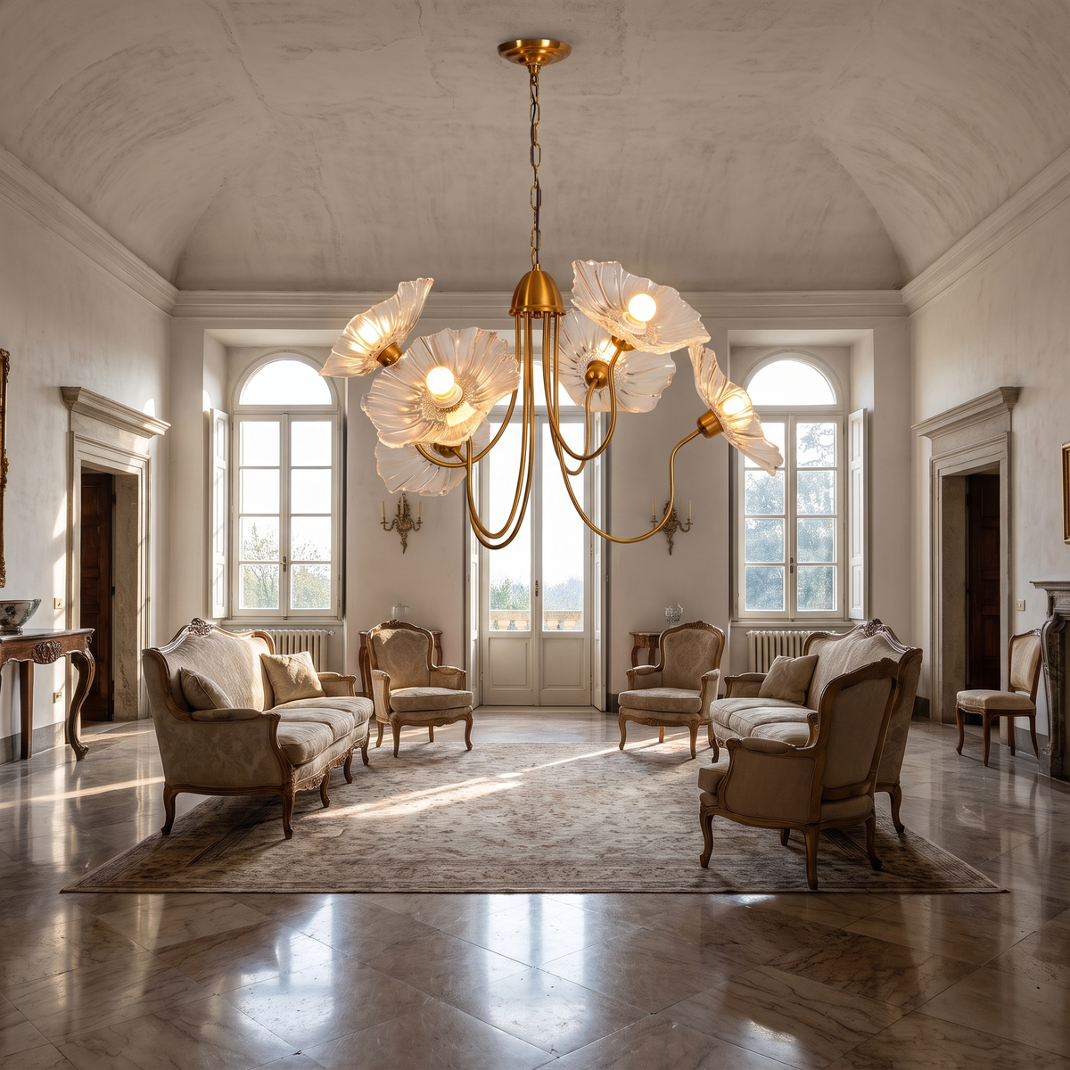 Lotus Leaf Glass Chandelier in a warm Italian interior