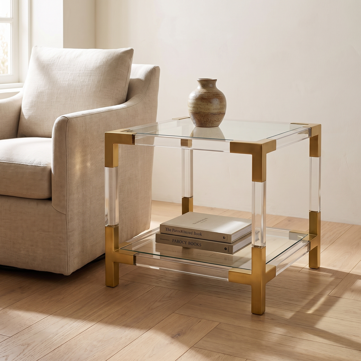 Jacques Two-Tier Accent Table in a warm Italian interior
