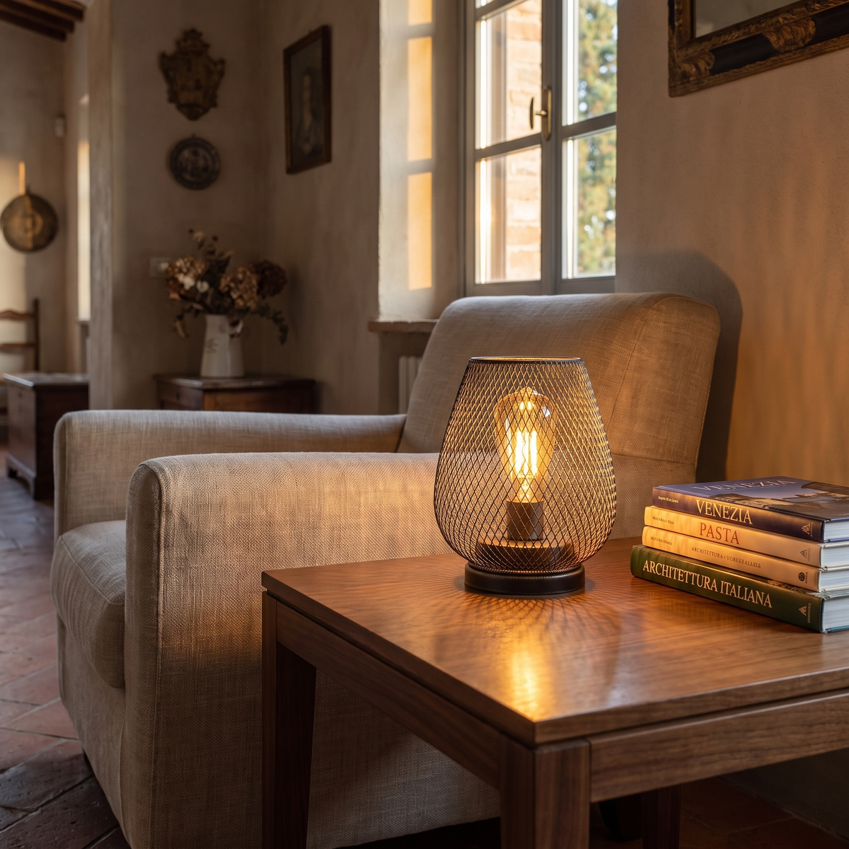 Portable Wireless LED Table Lamp in a warm Italian interior
