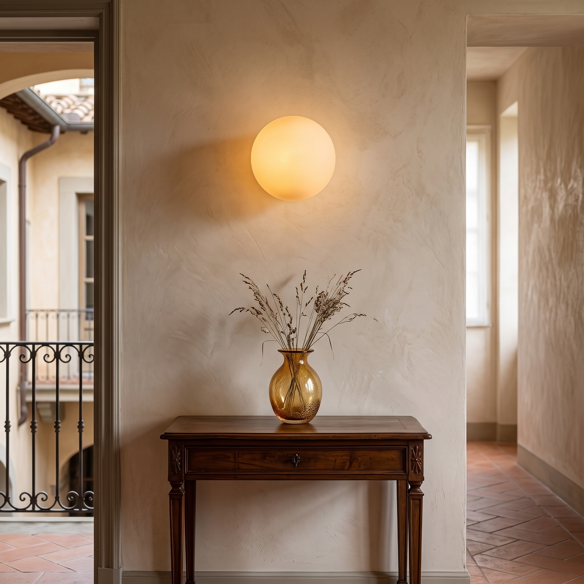 Modern Frosted Glass Wall Lamp in a warm Italian interior