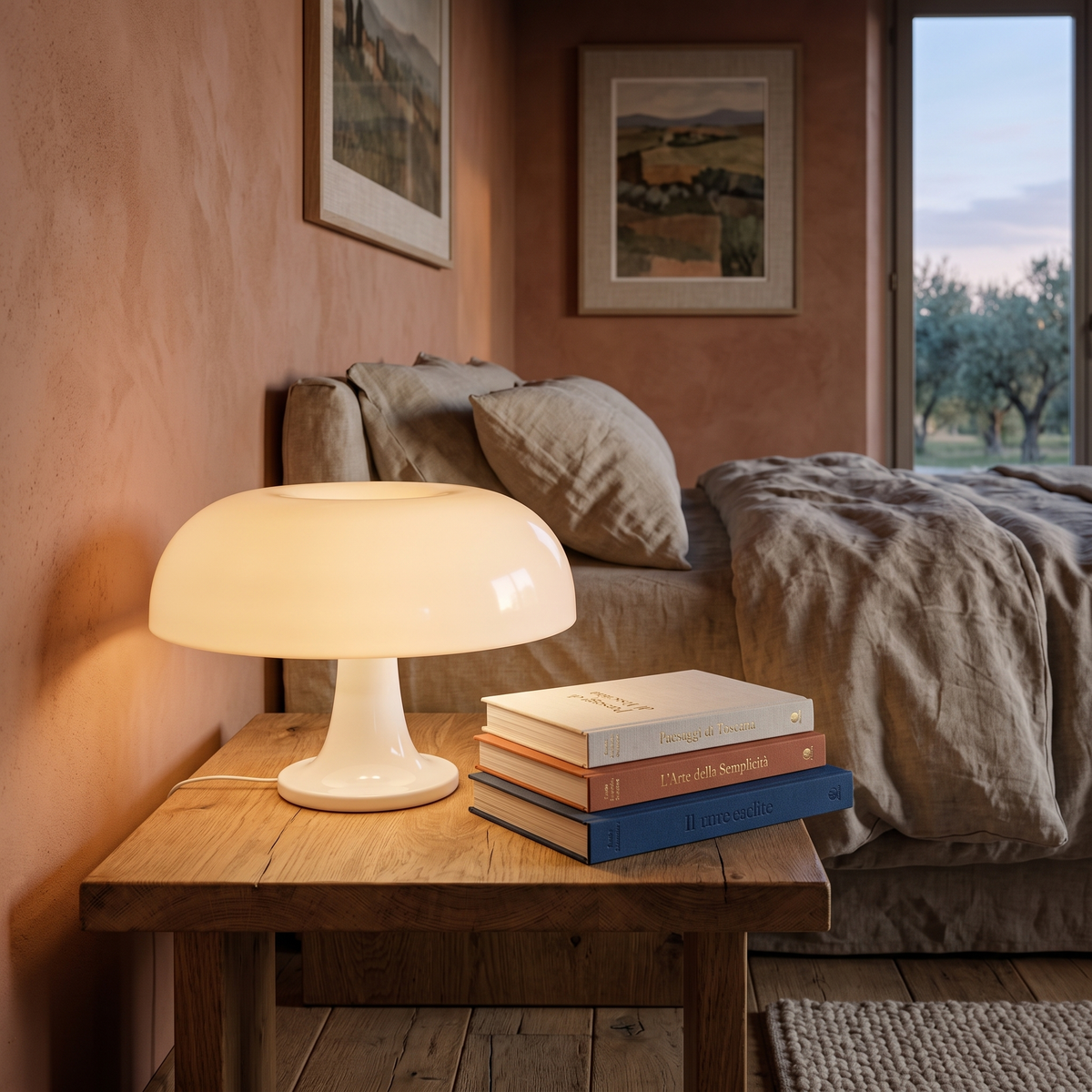 Scandinavian Mushroom Table Light in a warm Italian interior