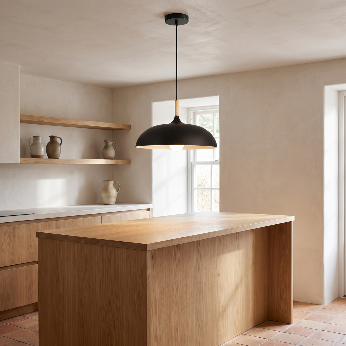 Minimalist Wood Aluminium Pendant Light in a warm Italian interior