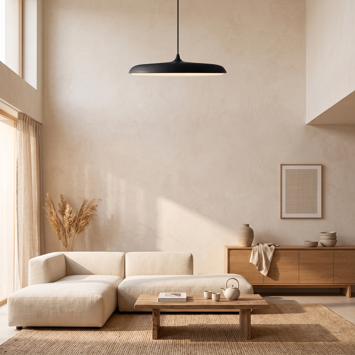 Bauhaus Disc Pendant Light in a sunlit Italian living room