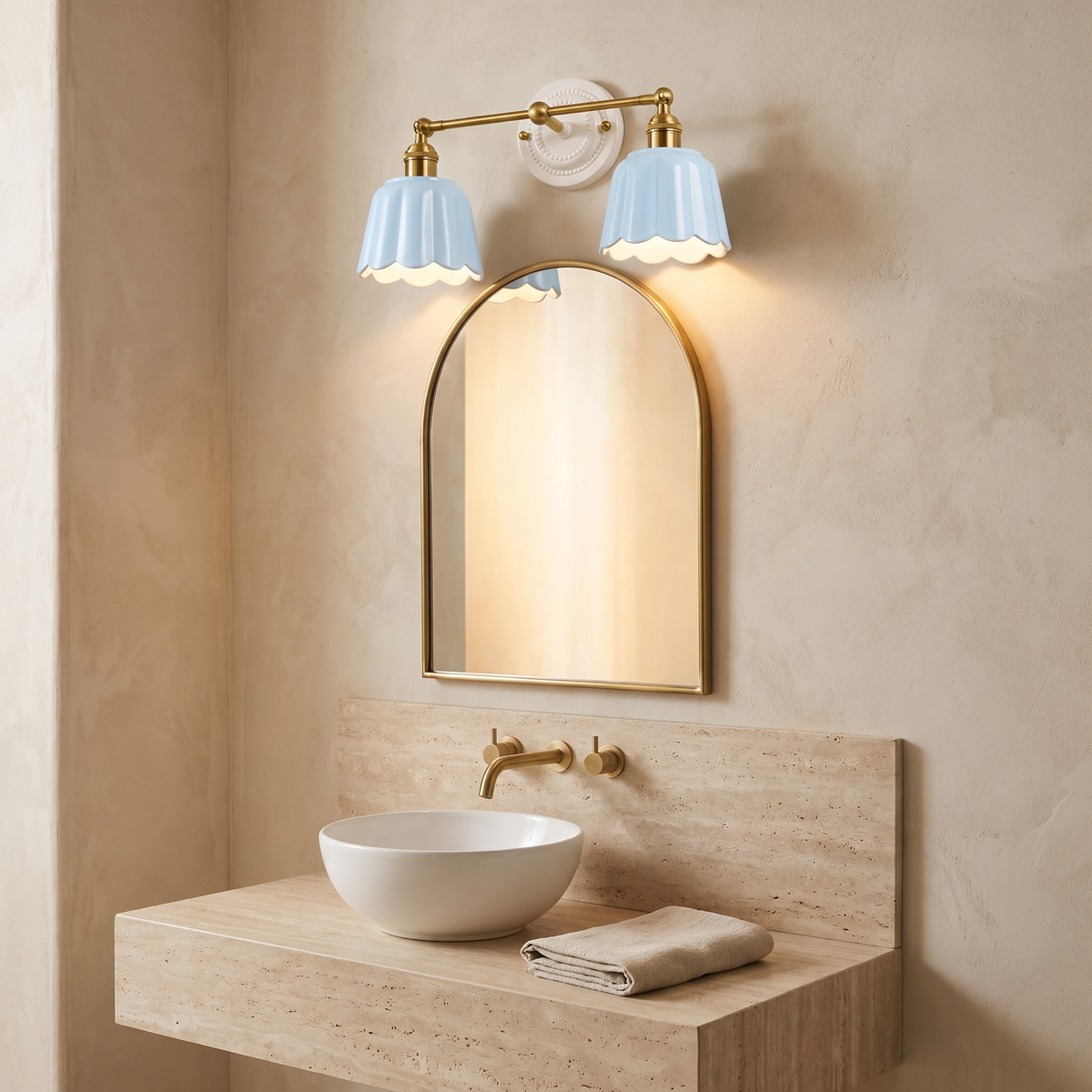 Ceramic Scalloped Flower Vanity Light in a modern Italian interior