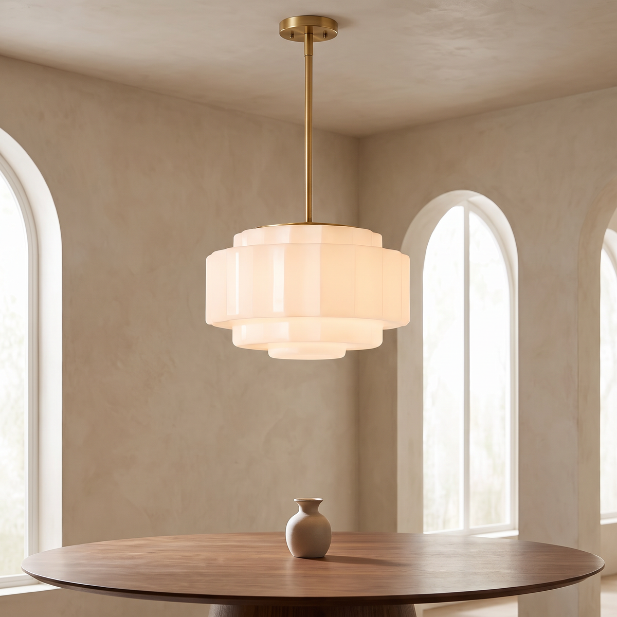 Tiered Opal Glass Pendant Light in a modern Italian interior