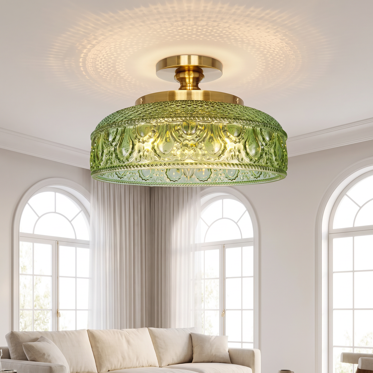 Textured Glass Disc Ceiling Light in a modern Italian interior