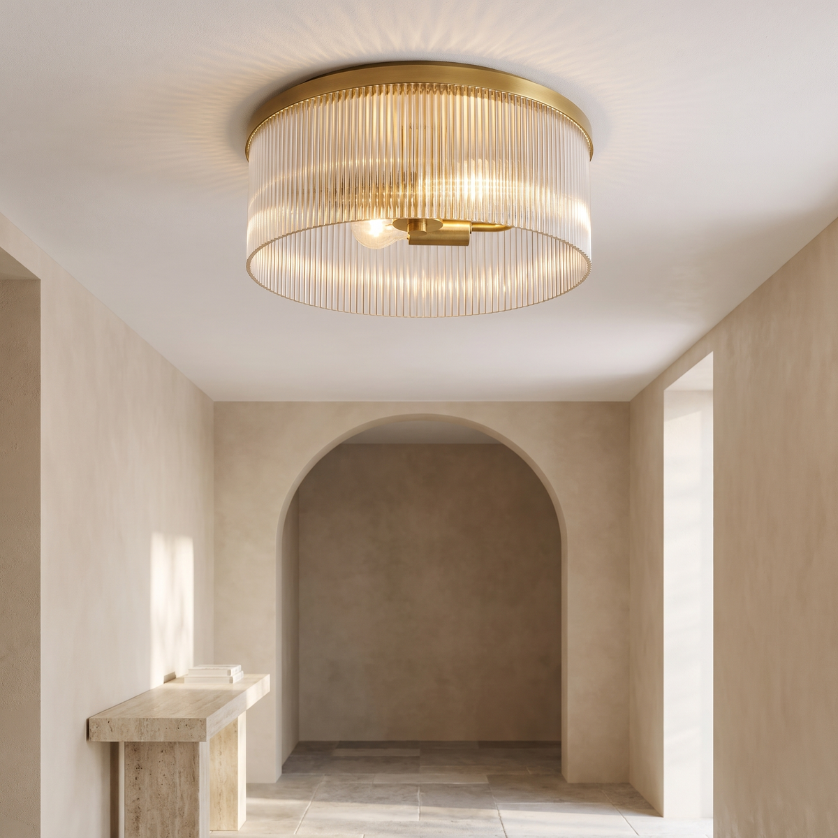 Ribbed Glass Flush Mount Light in a modern Italian interior