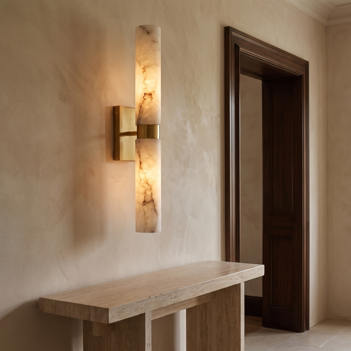 Alabaster Double Tube Sconce in a modern Italian interior