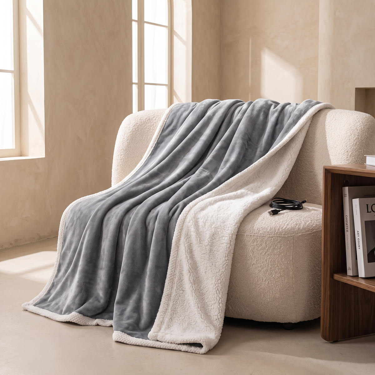 USB Heated Wearable Blanket in a cosy modern Italian home