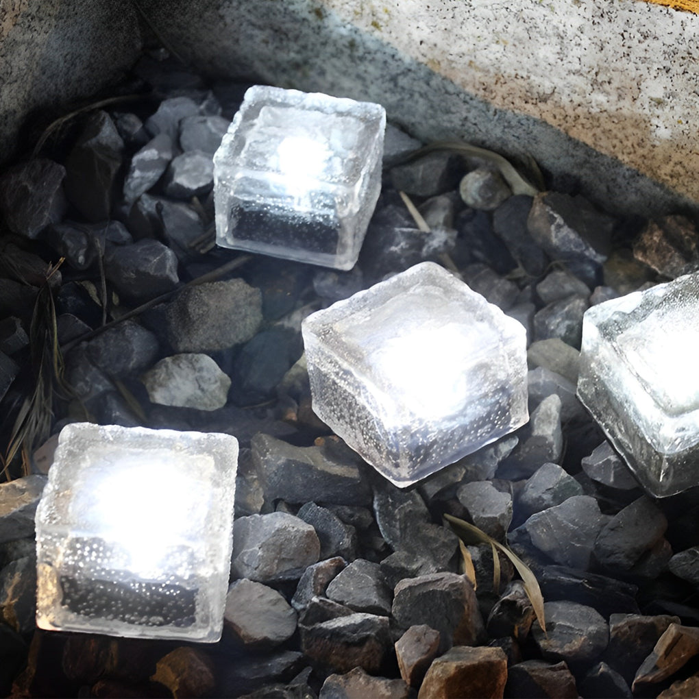Solar Ice Cube Step Lights, Crystal Garden Path Deck Lamp