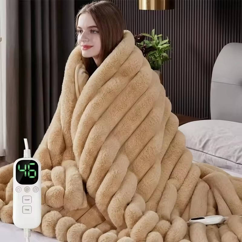 Electric Heated Blanket, Ribbed Faux Fur, 12 Heat Levels
