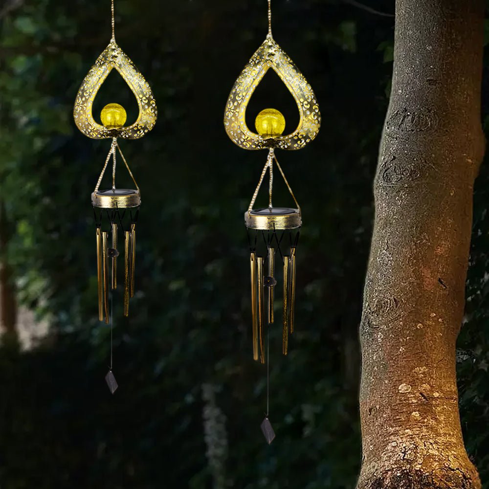 Solar Wind Chime Light, Heart Crackle Glass Hanging Lantern