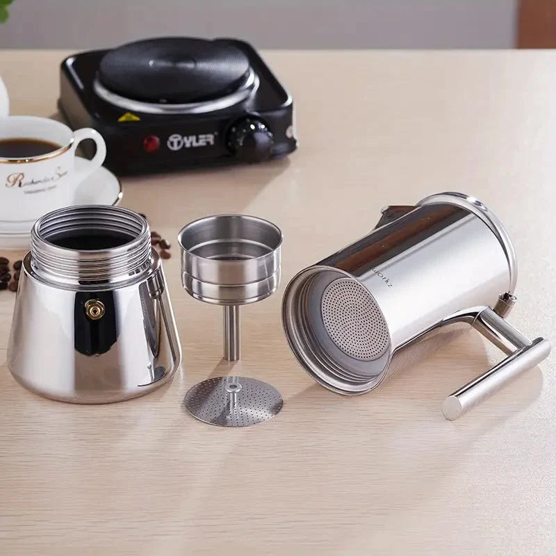 Stainless Steel Moka Pot, 18/8 Stovetop Espresso Maker