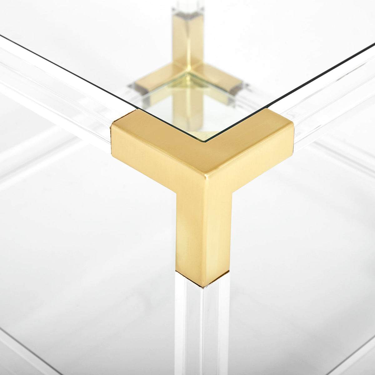 Acrylic Accent Table, Clear Two-Tier Brass Cube Side Table