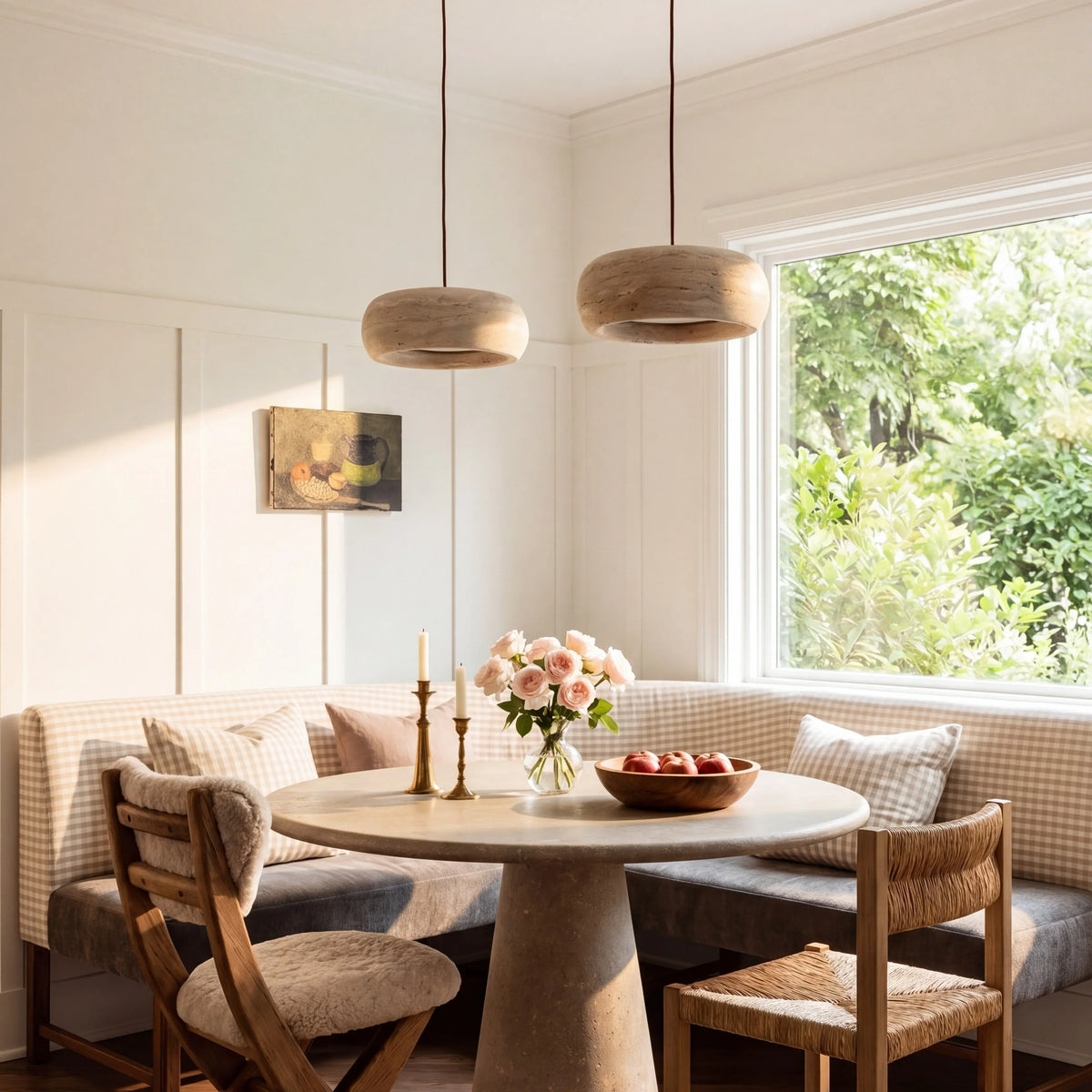 Travertine Pendant Light, Natural Stone 1, 2 or 3 Light