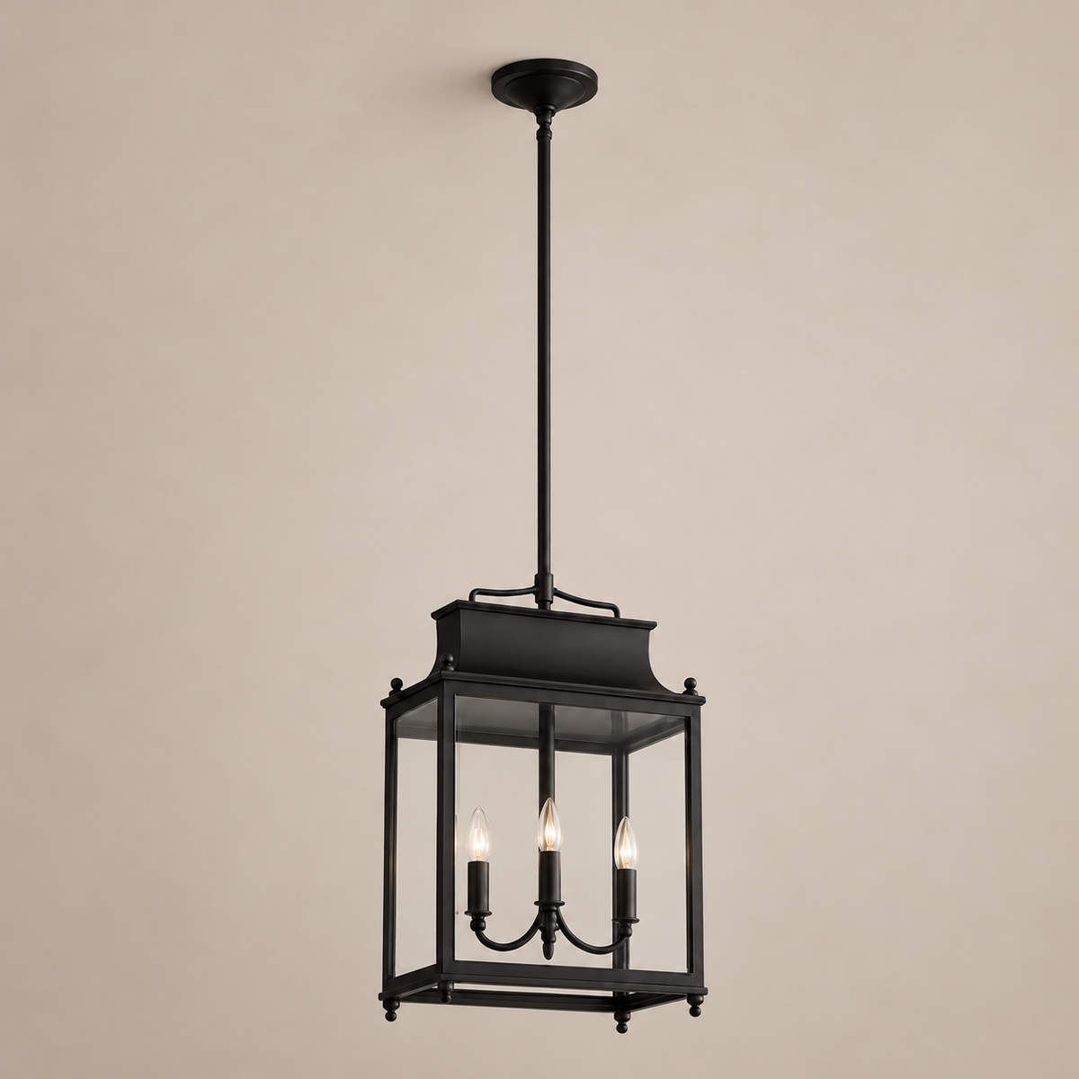 Outdoor Lantern Pendant Light, 4-Light Clear Glass Porch