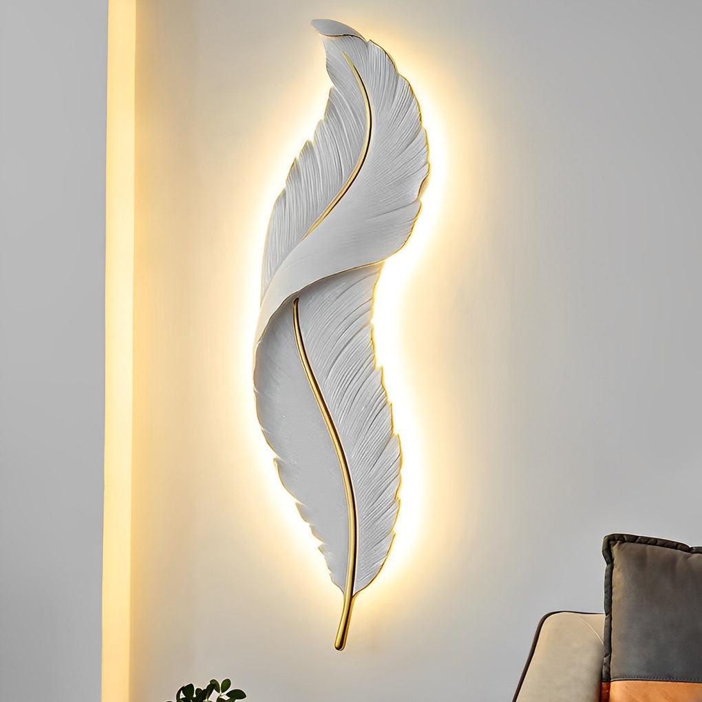 Feather Wall Light, Resin LED Wall Art Sconce