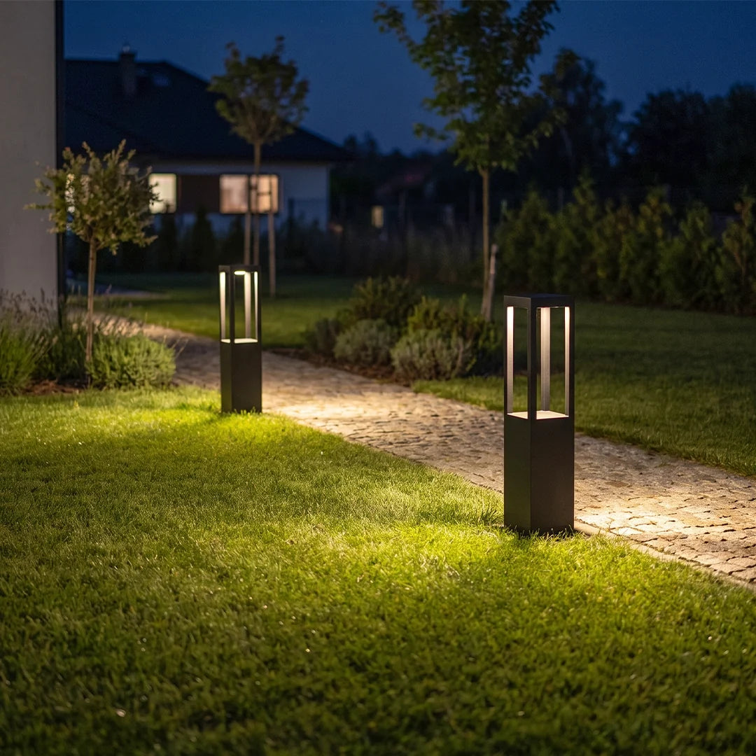 Black LED Bollard Light, Modern Garden Path Post Light