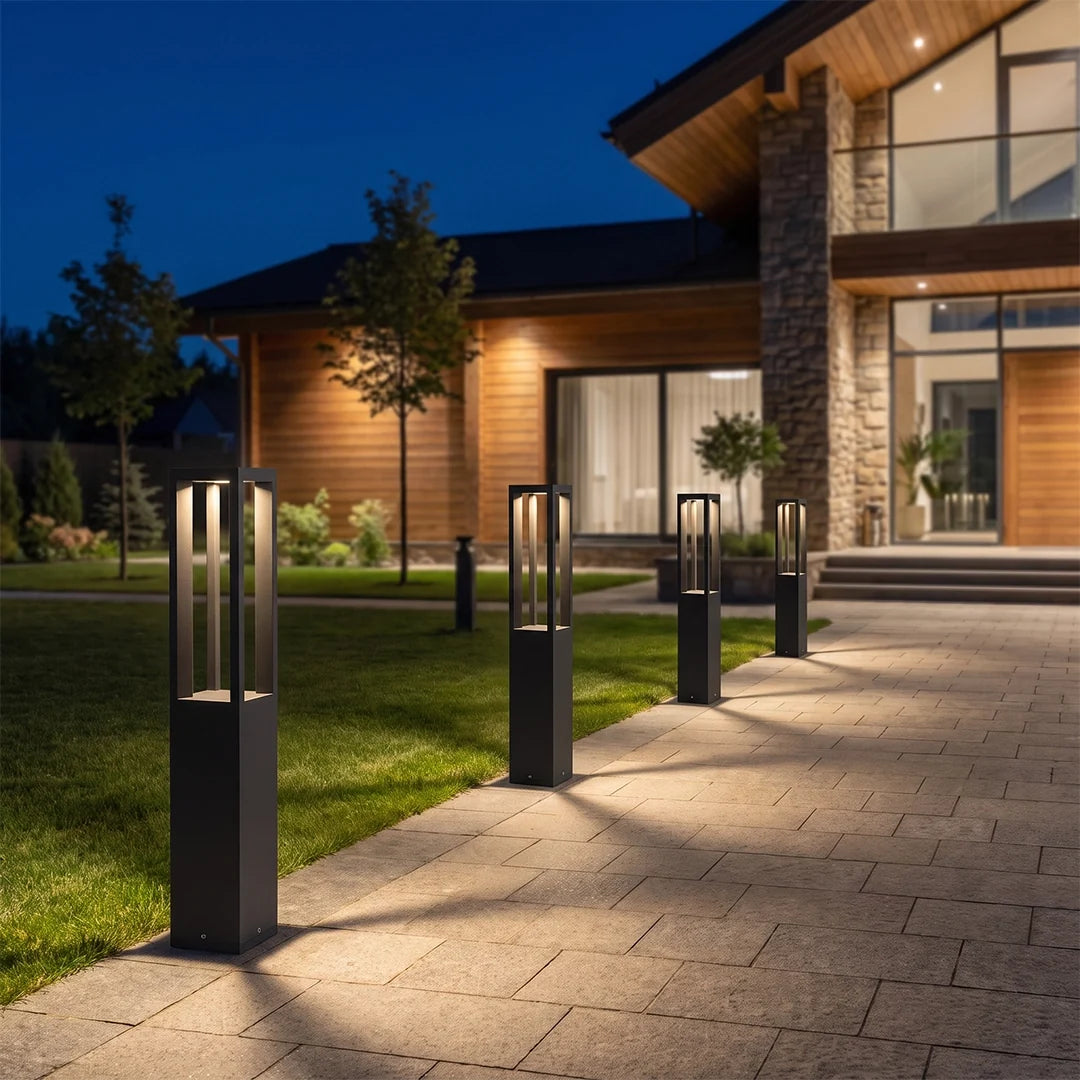 Black LED Bollard Light, Modern Garden Path Post Light