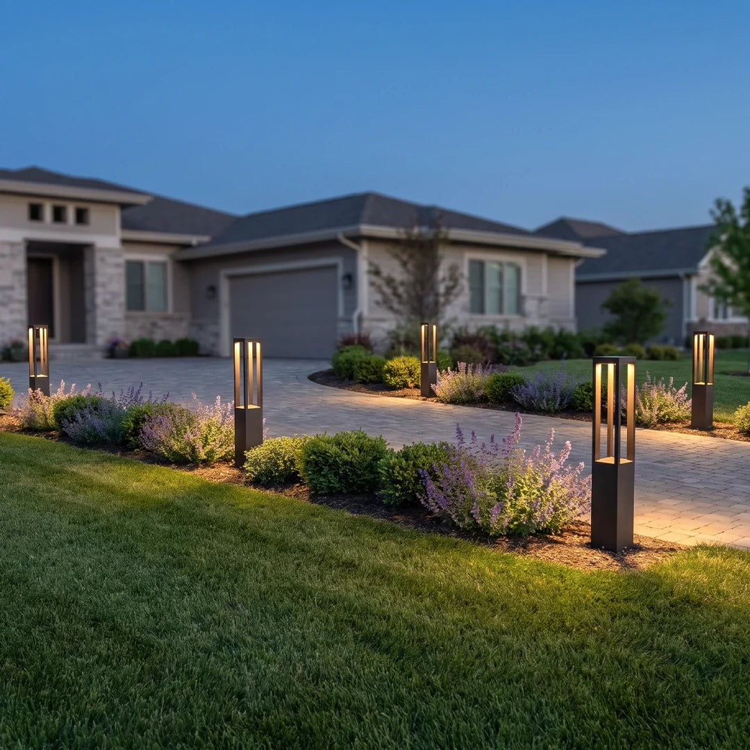 Black LED Bollard Light, Modern Garden Path Post Light