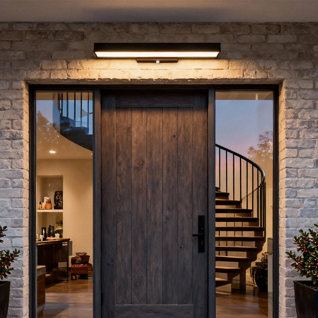 Outdoor LED Linear Wall Light, Black Motion Sensor Sconce