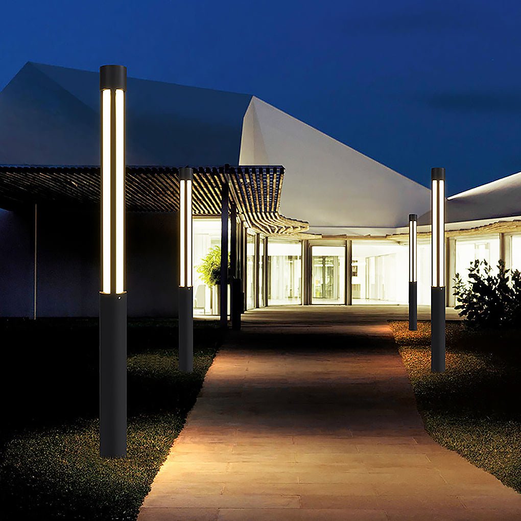 Modern LED Bollard Light, Black Cylindrical Pathway Post