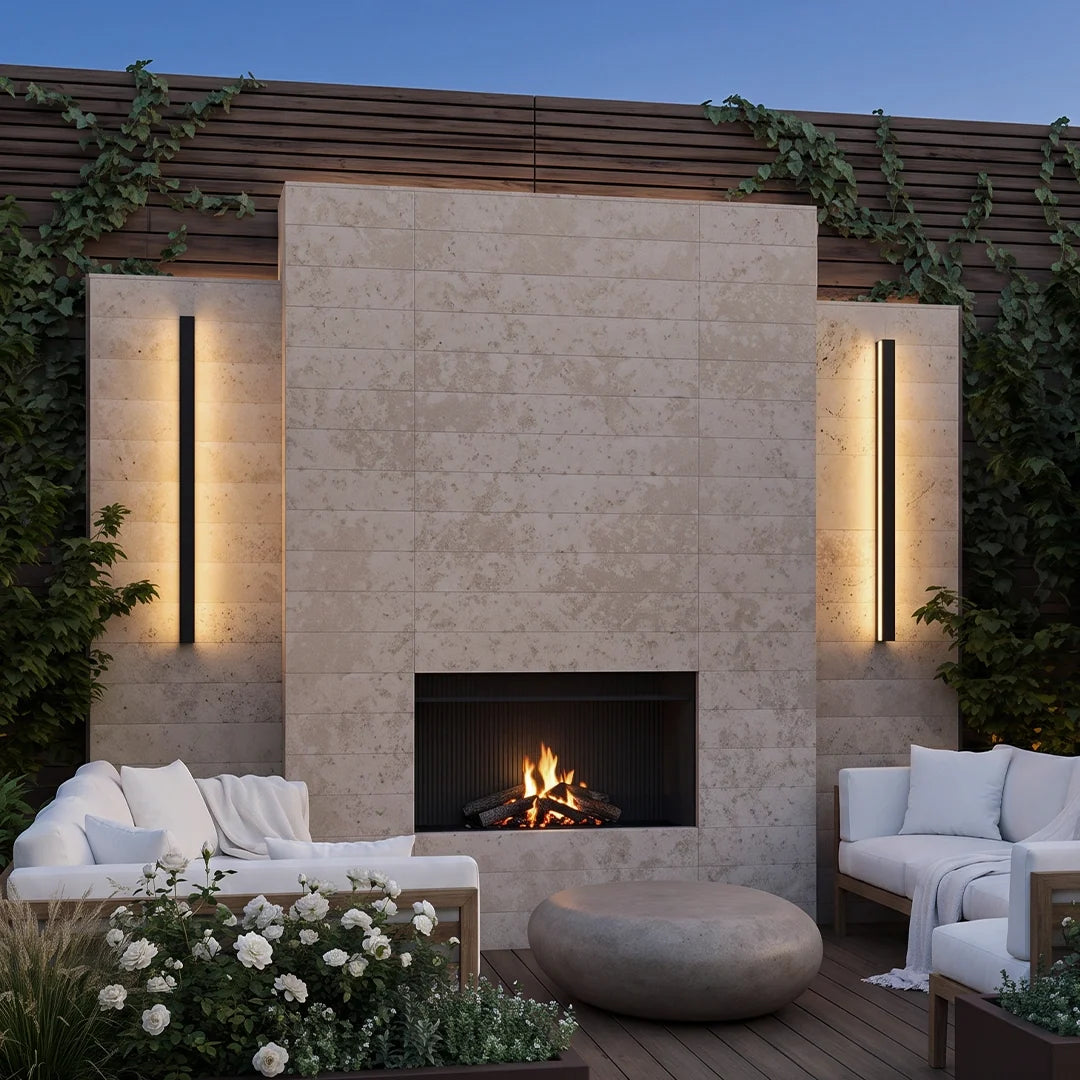 Long Linear LED Outdoor Wall Light, Black Minimalist Sconce