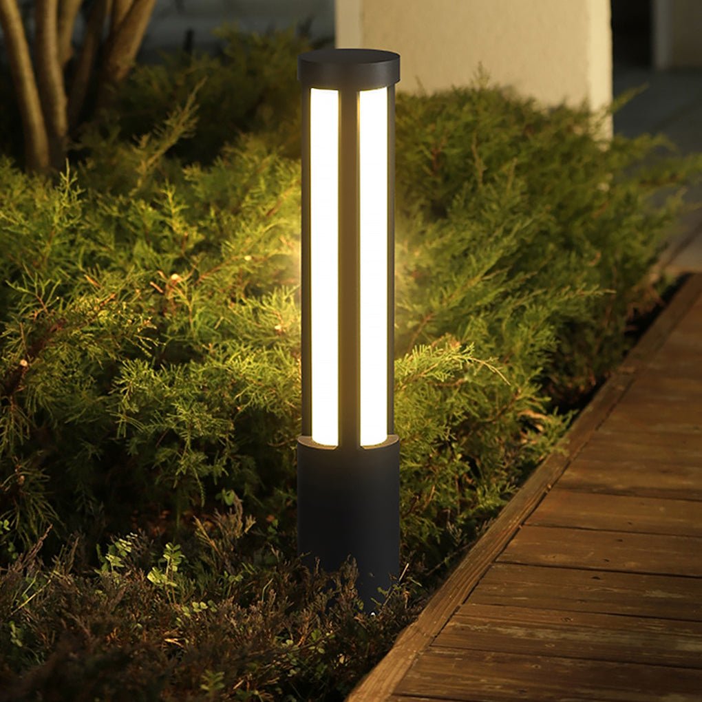 Modern LED Bollard Light, Black Cylindrical Pathway Post