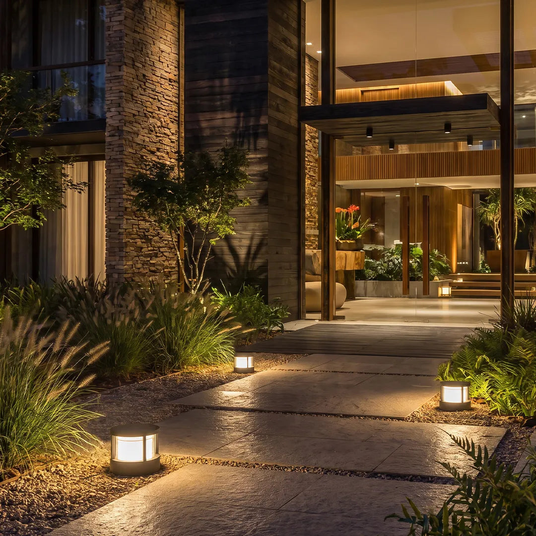 Square Outdoor Post Light, Black Aluminum LED Pillar Lamp