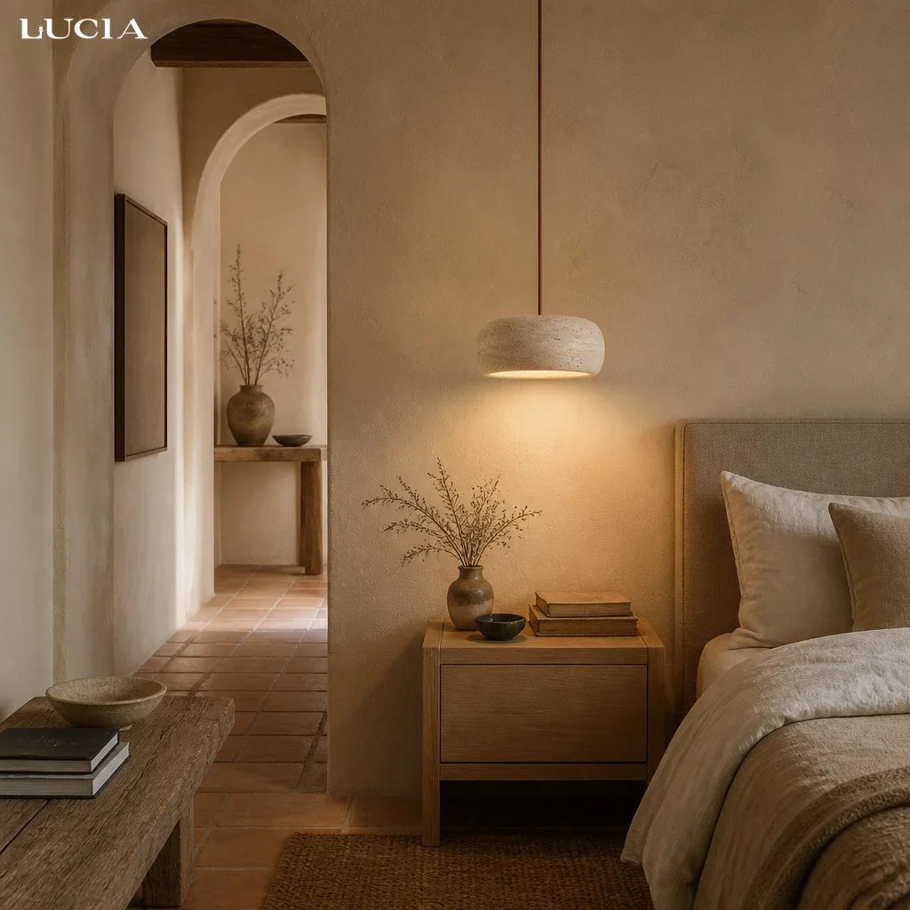 Travertine Pendant Light, Natural Stone 1, 2 or 3 Light
