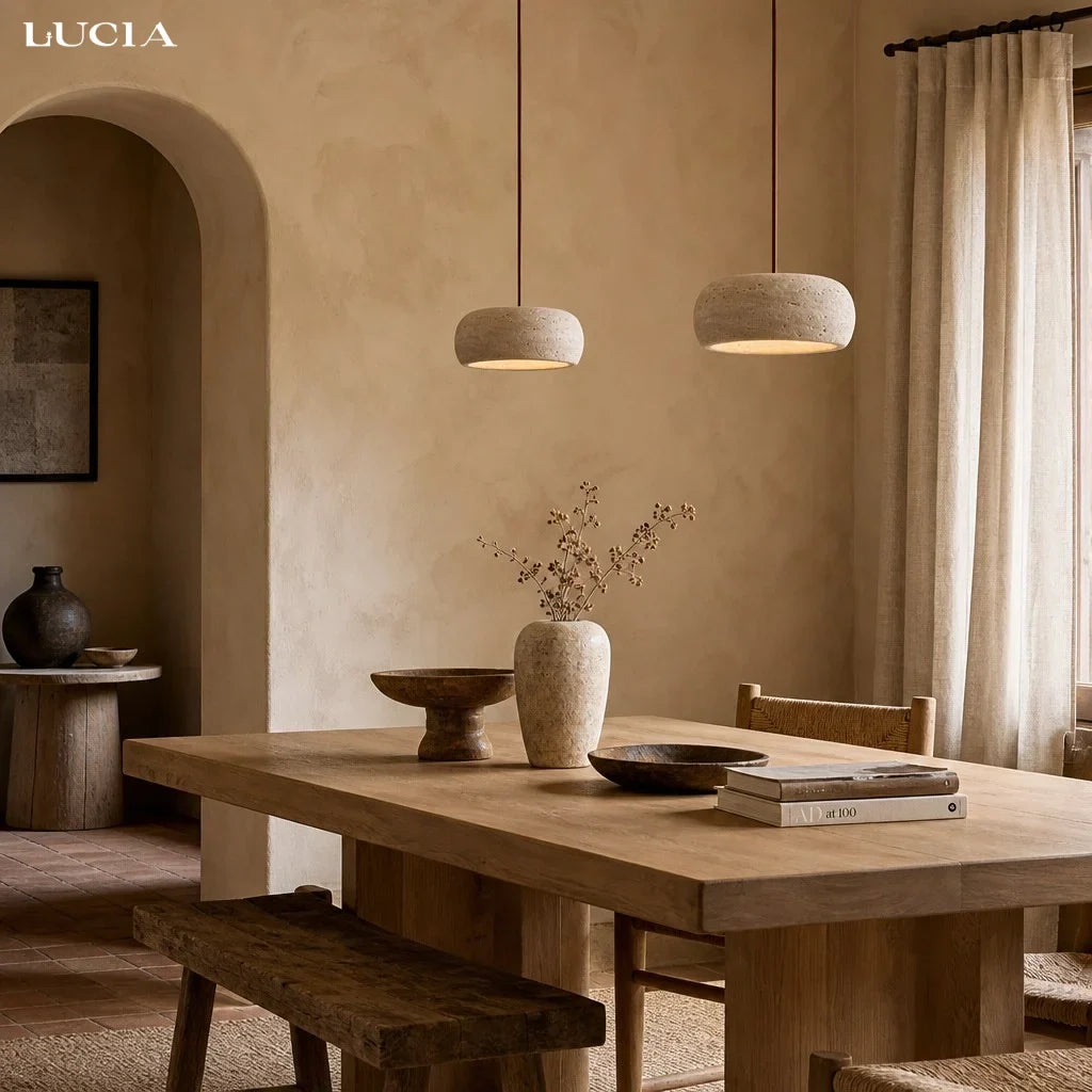 Travertine Pendant Light, Natural Stone 1, 2 or 3 Light