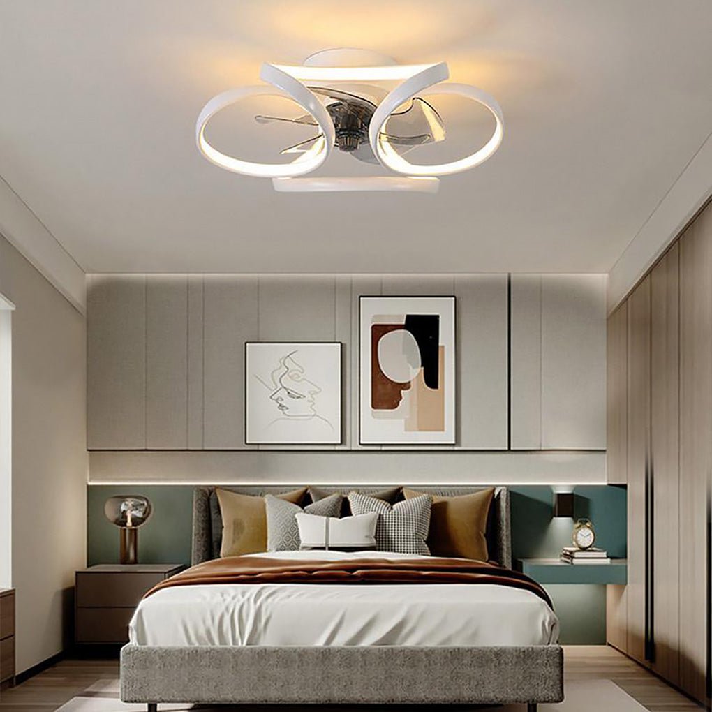Flower Ceiling Fan with Light, Dimmable LED Flush Mount Fan