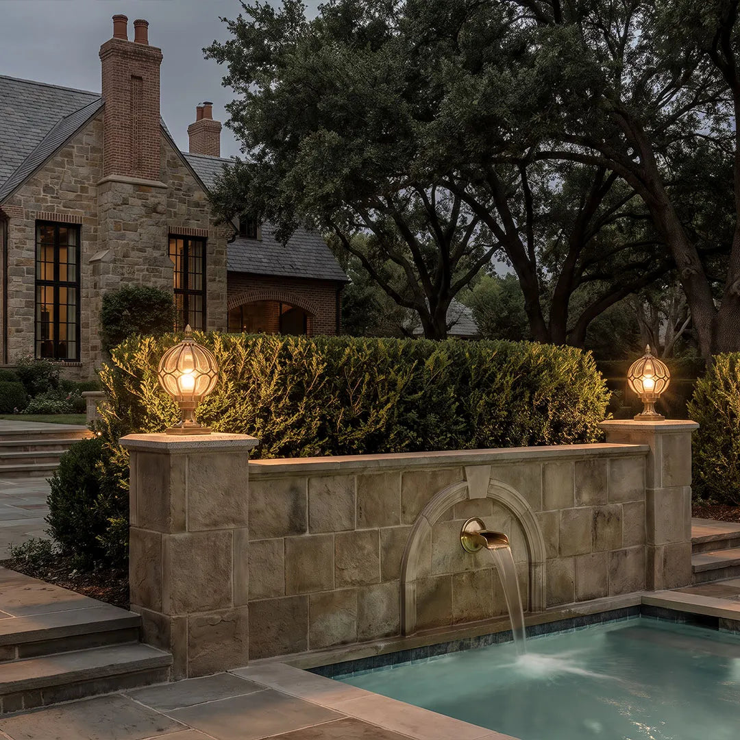 Outdoor Globe Pillar Light, Retro Clear Glass Post Lantern