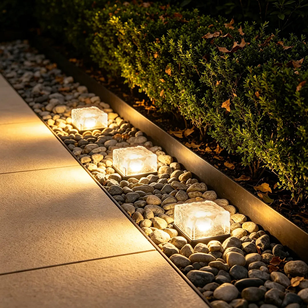 Solar Ice Cube Step Lights, Crystal Garden Path Deck Lamp