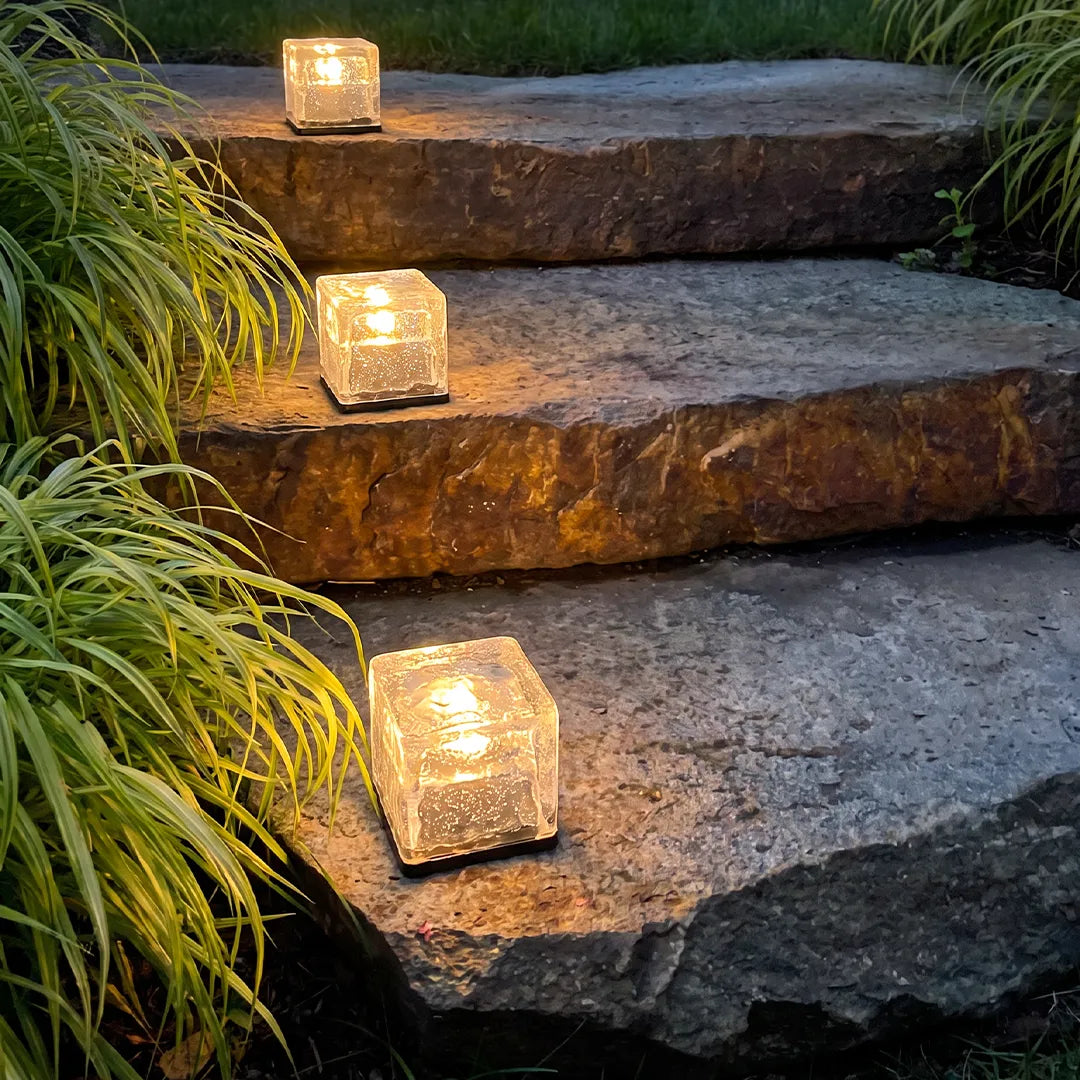 Solar Ice Cube Step Lights, Crystal Garden Path Deck Lamp