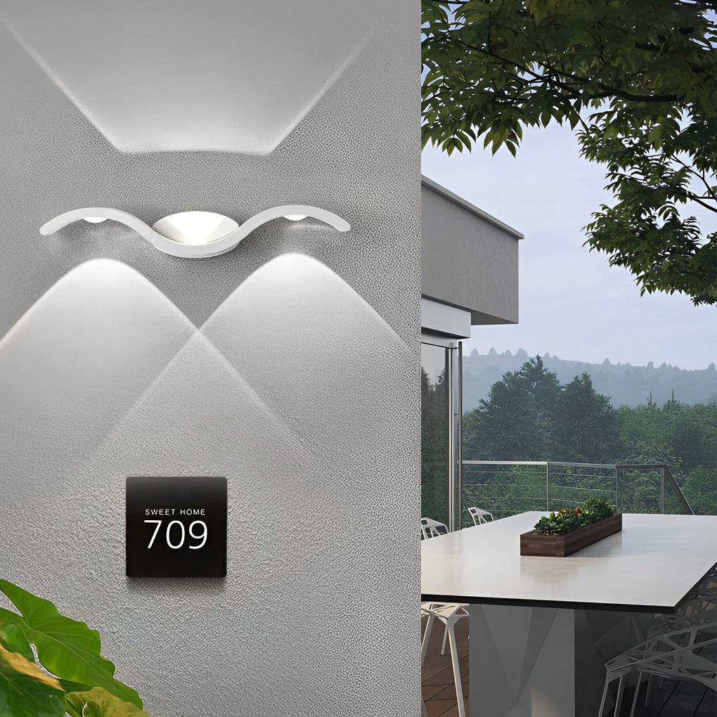 Wing Shaped Outdoor Wall Light, 3-Head Up Down LED Sconce